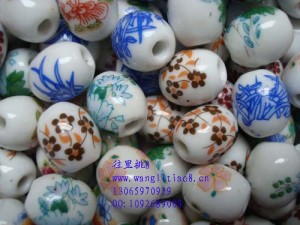 8000632--每包1000个--独饰源骨瓷工艺椭圆型花形瓷珠--混装